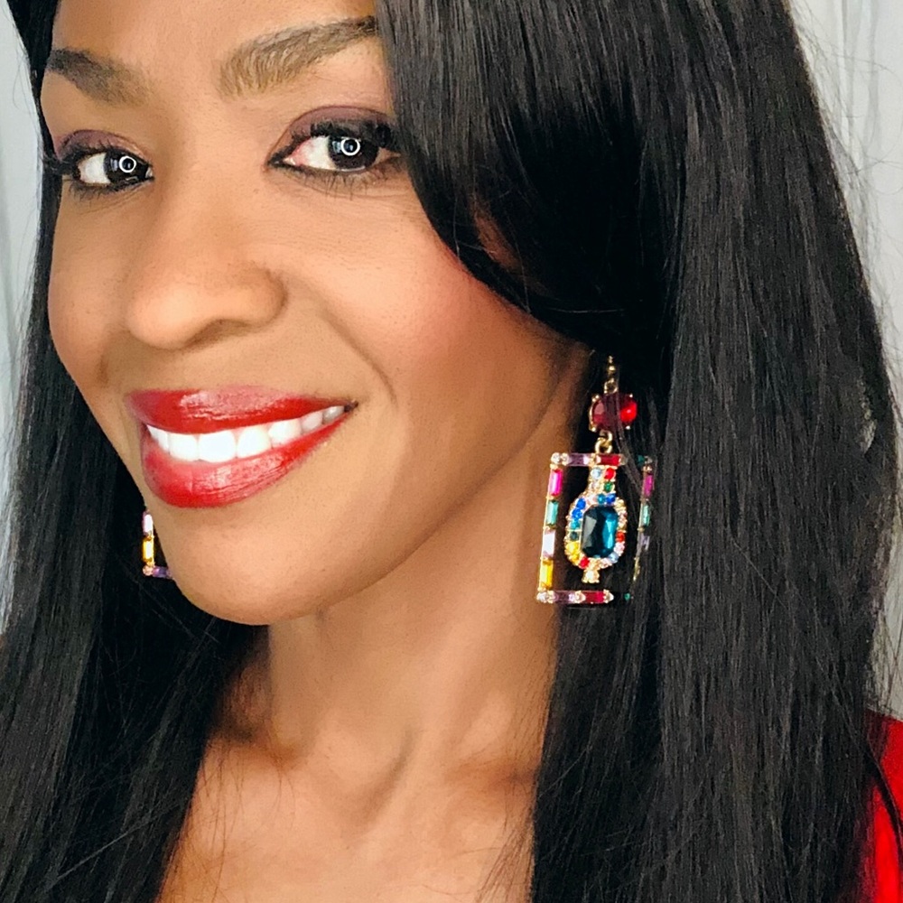 Multi Colored Crystal Dangling Earrings - image 4